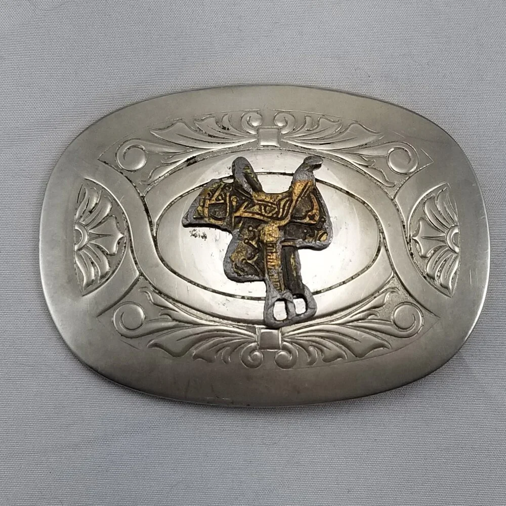 Belt Buckle Horse Saddle Western Stamped‎ Filigree USA Made By Chambers Belt Co